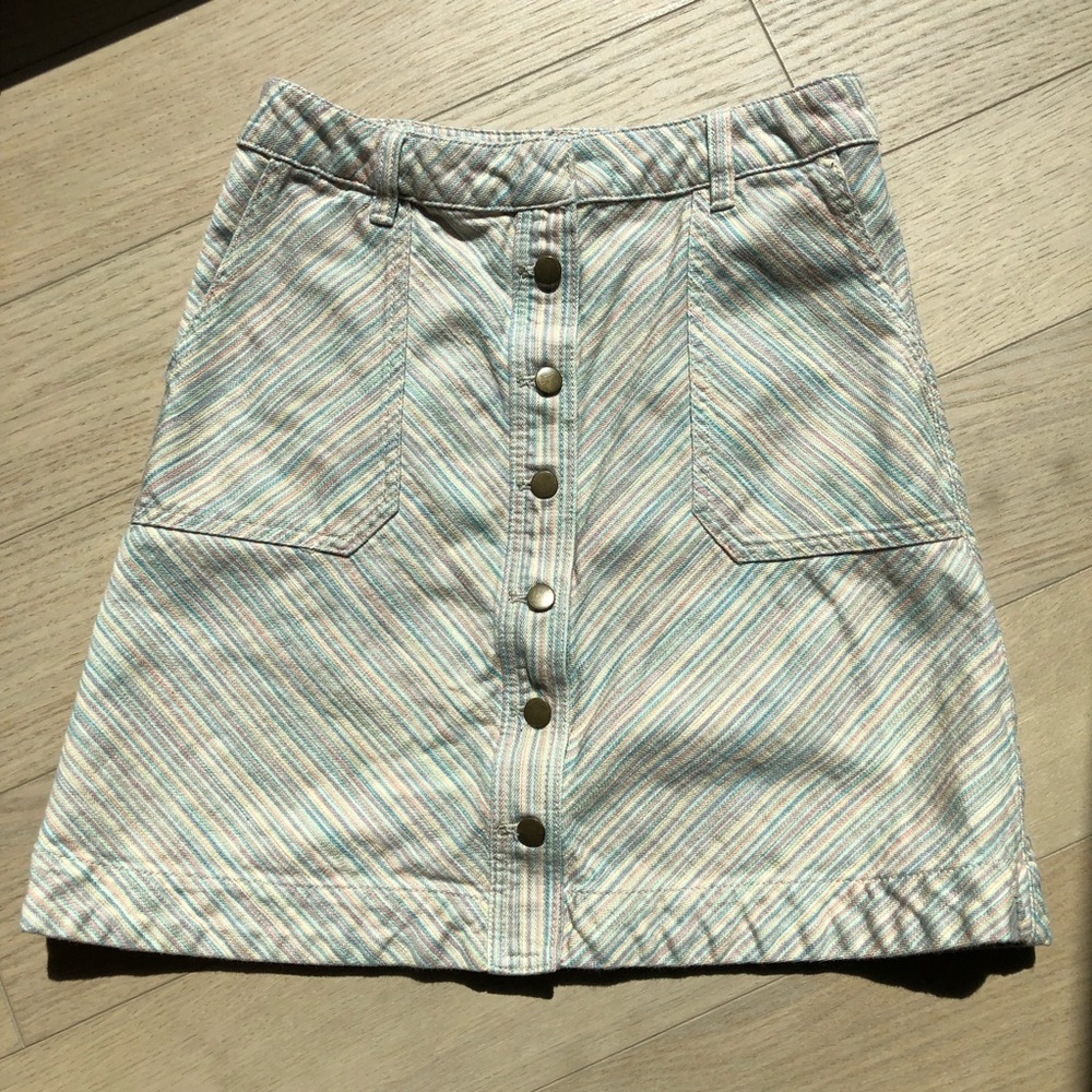 Anthropologie Rainbow Denim Skirt